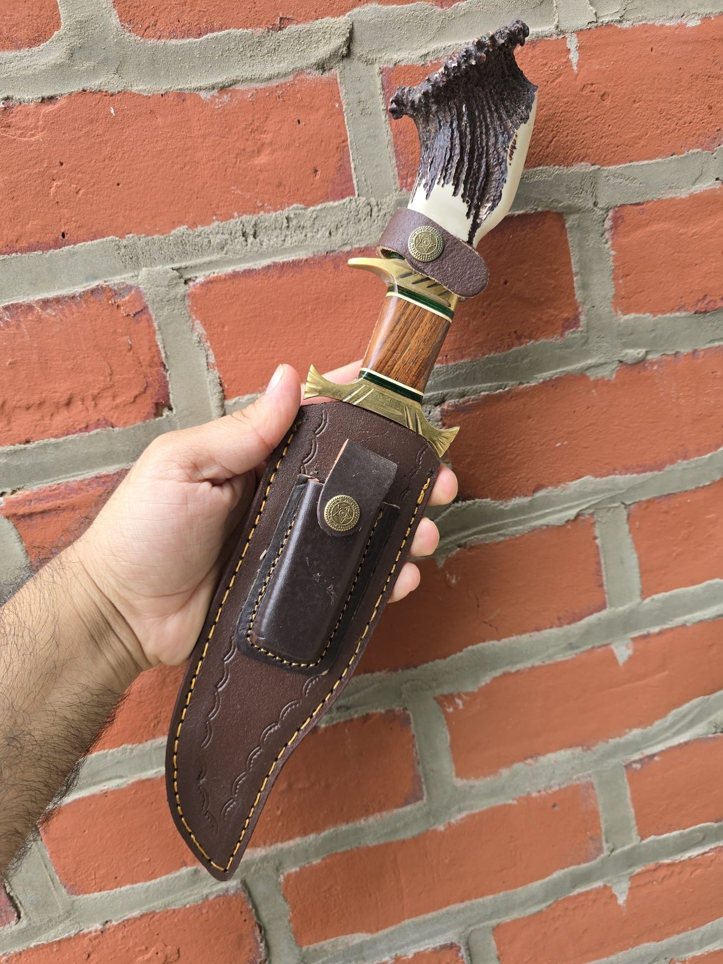 Handmade Forged Damascus Steel Bowie Rambo Knife with Deer Crown Stag Handle