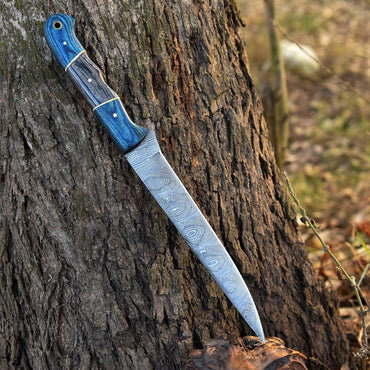12" Handmade Fillet Damascus Chef Knife Blue Stain Wood Handle