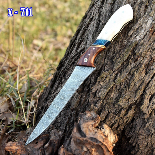 12" Handmade Fillet Damascus Chef Knife Bone wood & Resin Handle