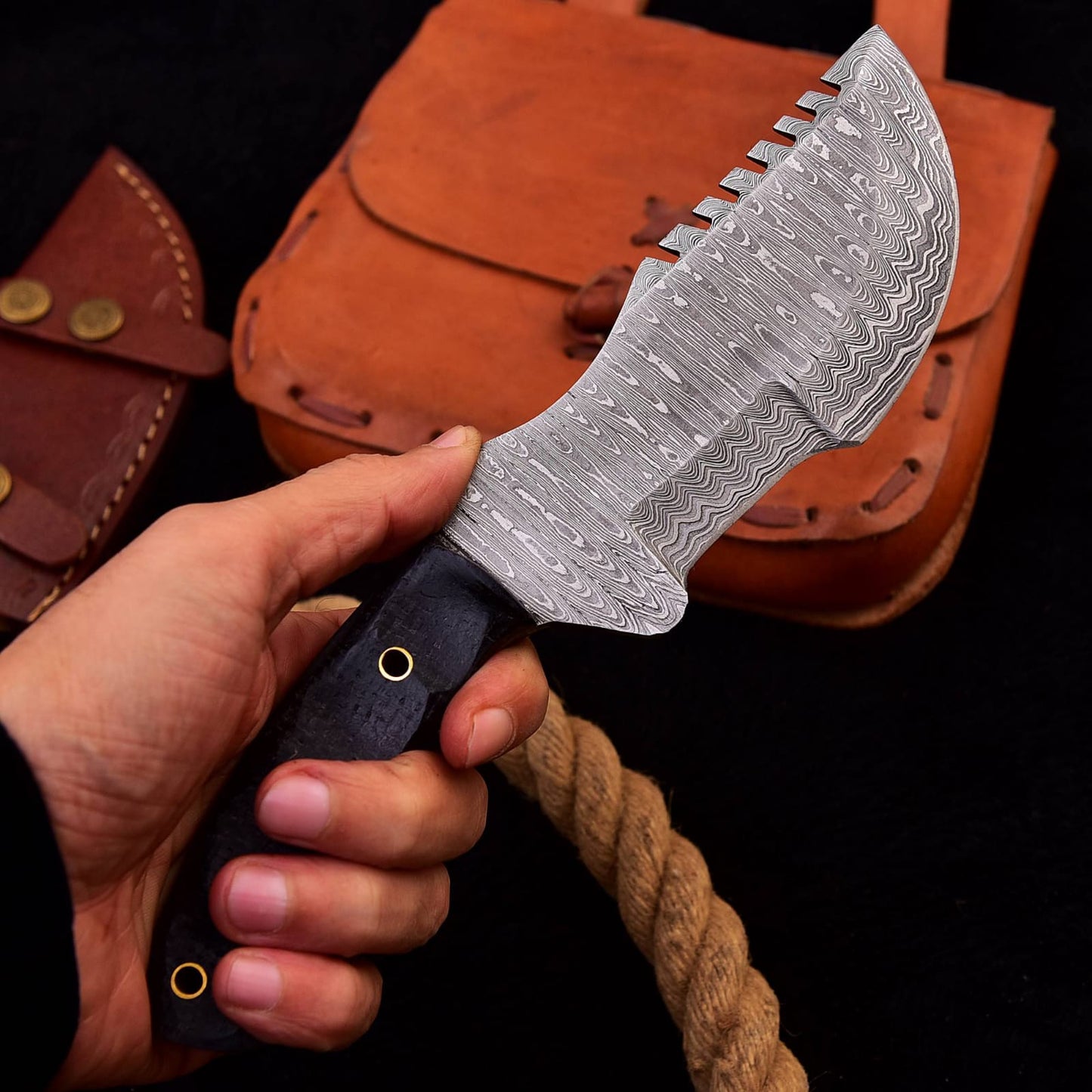 Best Survival Knife Real Forged Damascus Steel Tom Brown Design tracker knife With Sheath