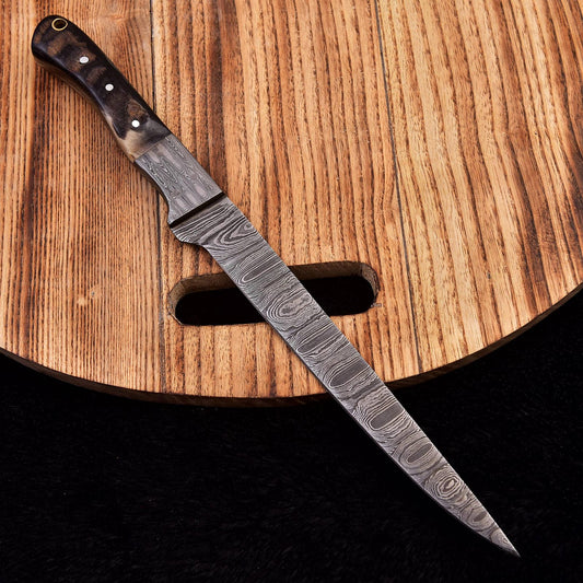 12" Damascus Fillet Chef Knife Ram Horn Handle Damascus Bolster x-283