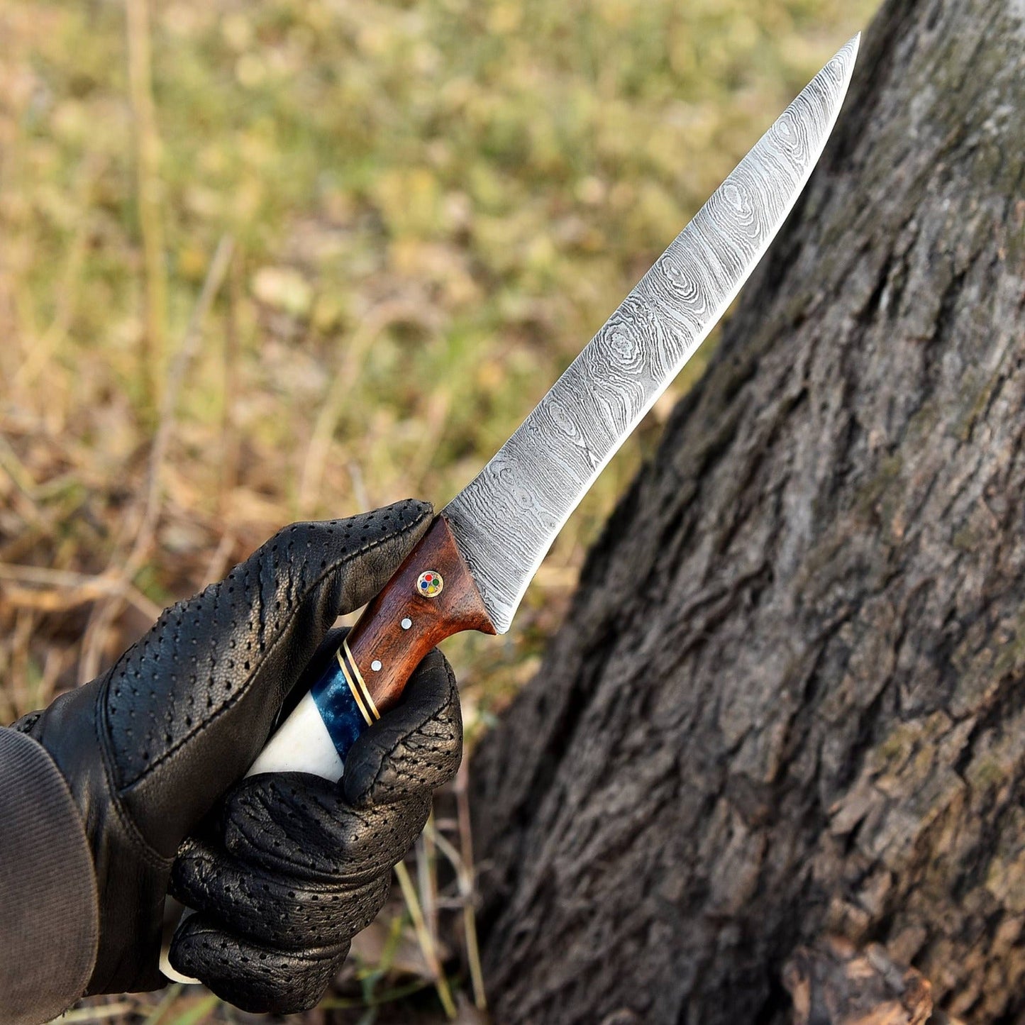 12" Handmade Fillet Damascus Chef Knife Bone wood & Resin Handle