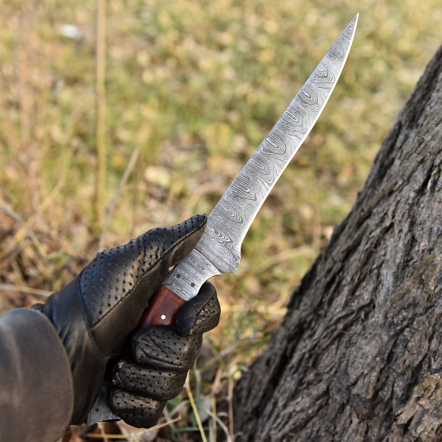 12" Handmade Damascus Fillet Chef Knife , 7" inch Damascus Blade Wood Handle