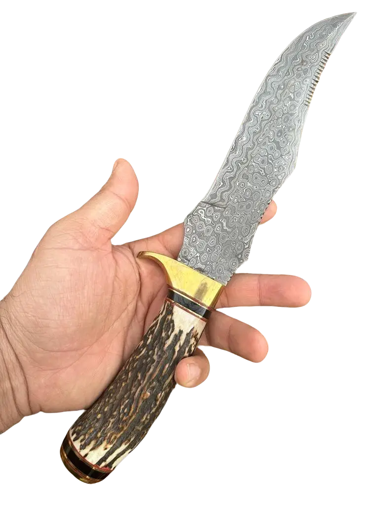 Limited Edition 13" Handcrafted Damascus Steel Outdoor Knife with Stag Handle