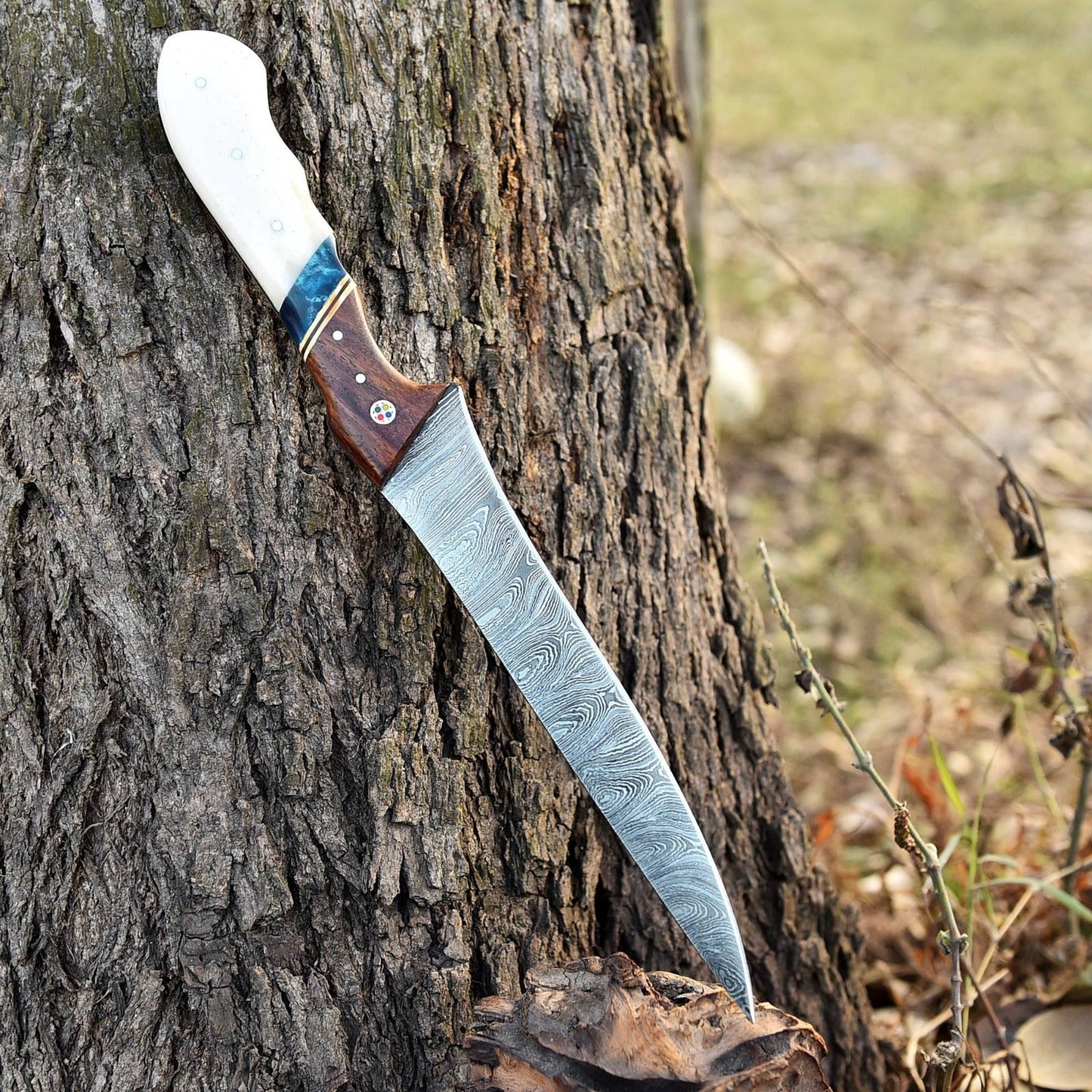 12" Handmade Fillet Damascus Chef Knife Bone wood & Resin Handle