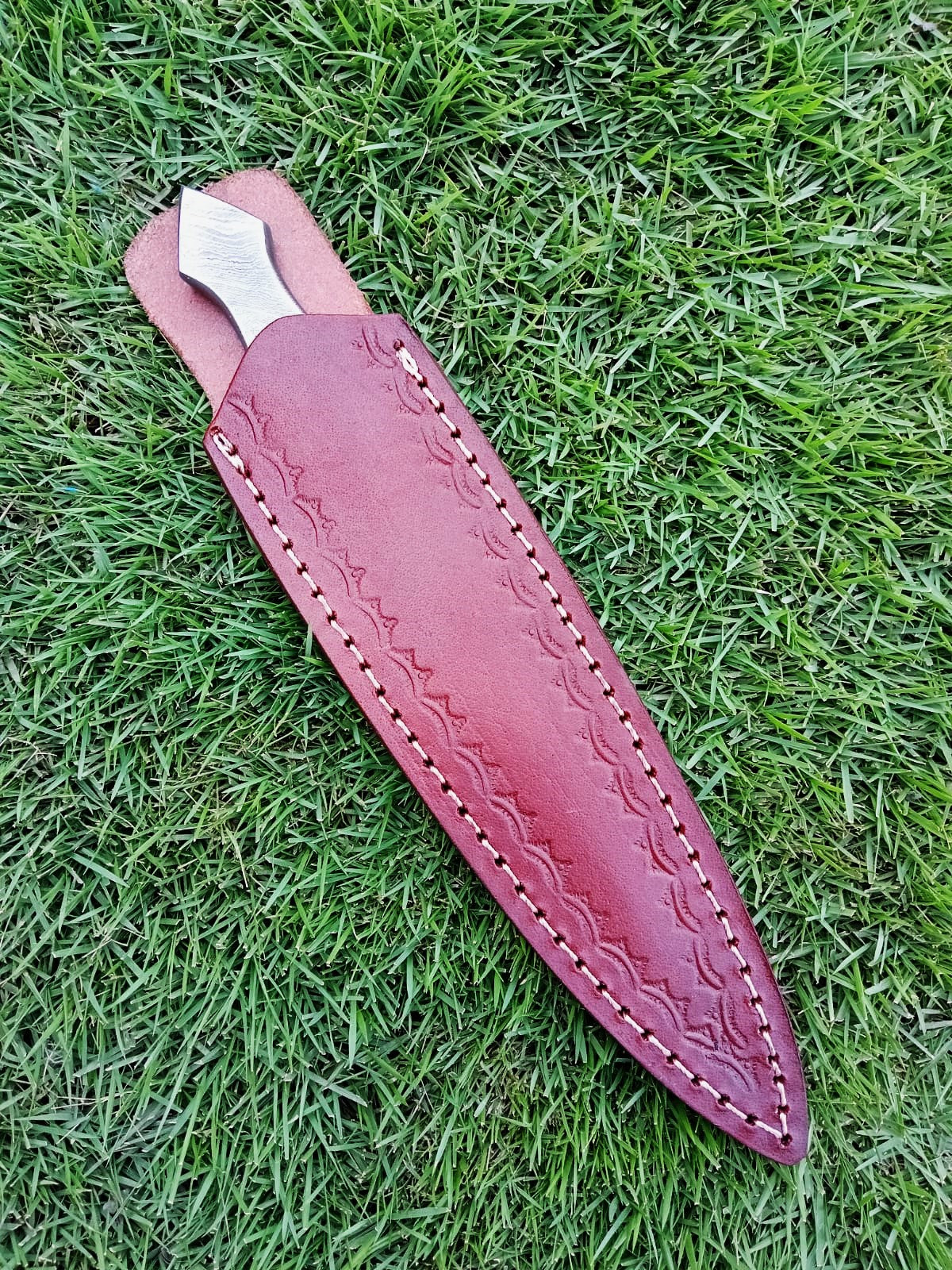 Damascus Dagger Knife Double-edged Fixed Blade Boot Knife Full Tang x-112