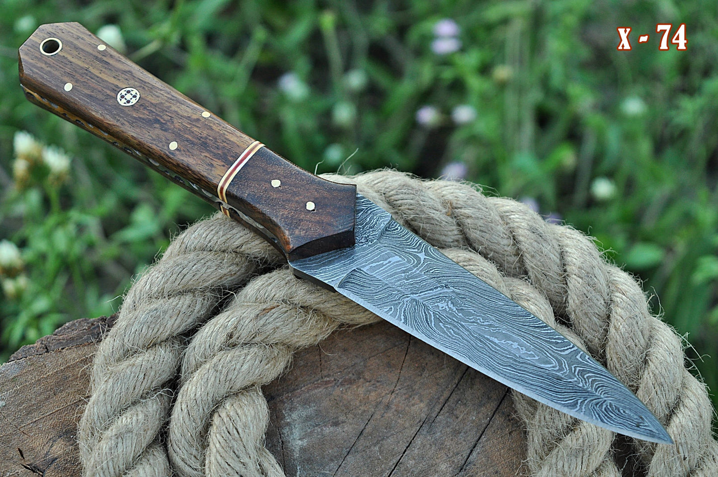 Custom Handmade Damascus Knife Dagger Double Edged Fixed Blade Full Tang with Wood Handle