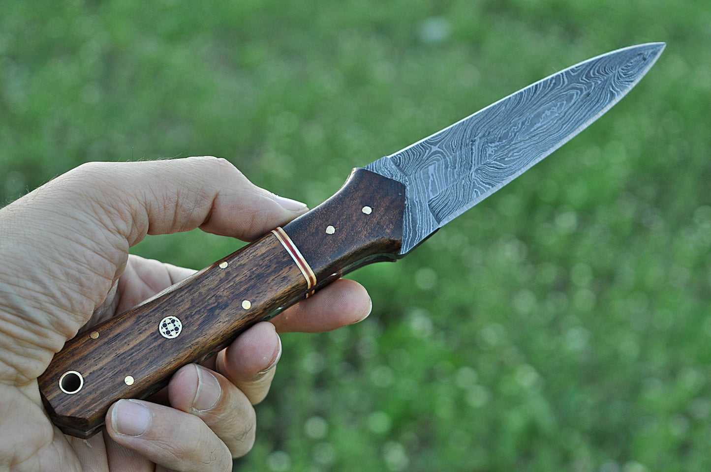 Custom Handmade Damascus Knife Dagger Double Edged Fixed Blade Full Tang with Wood Handle
