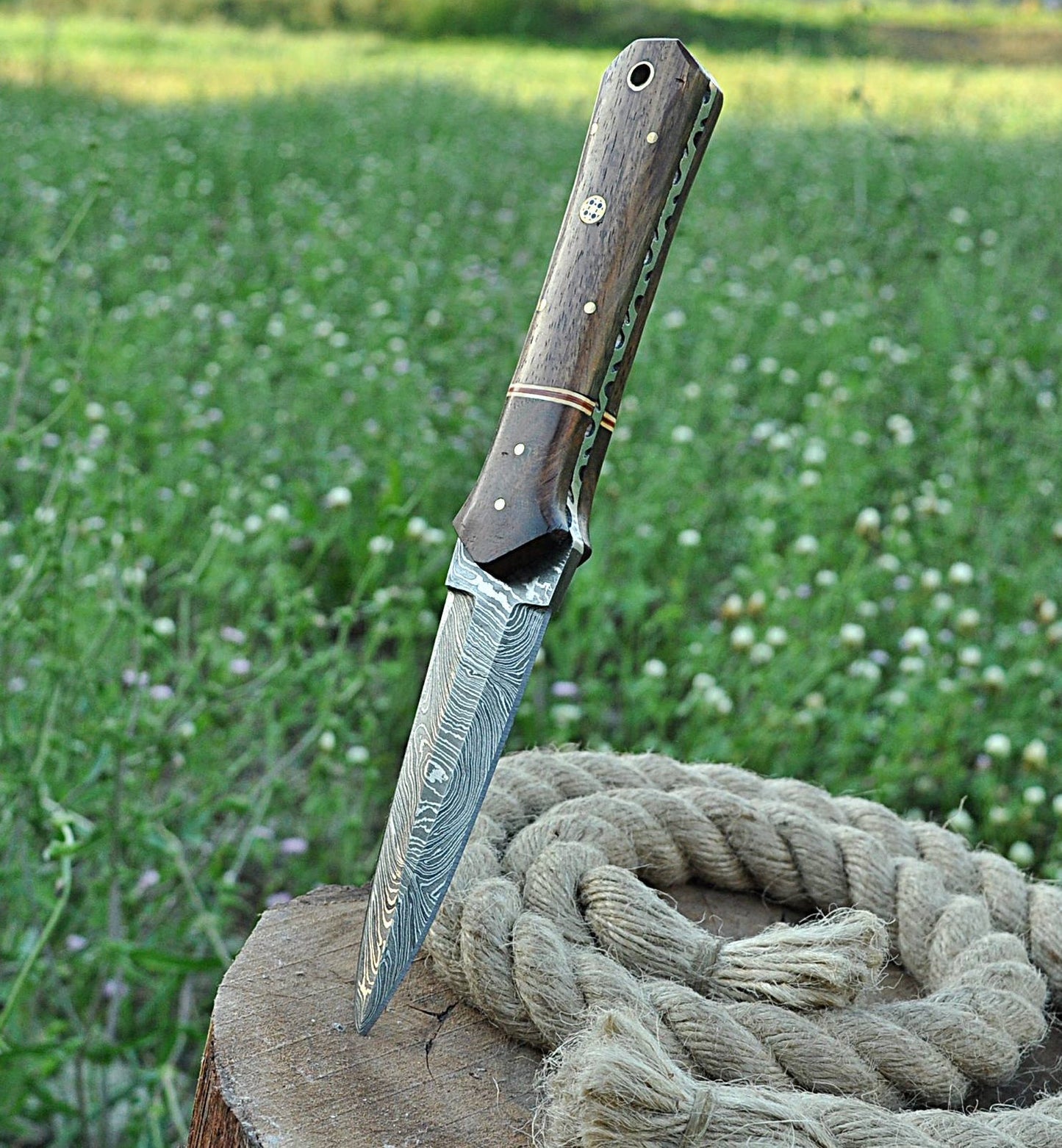 Custom Handmade Damascus Knife Dagger Double Edged Fixed Blade Full Tang with Wood Handle