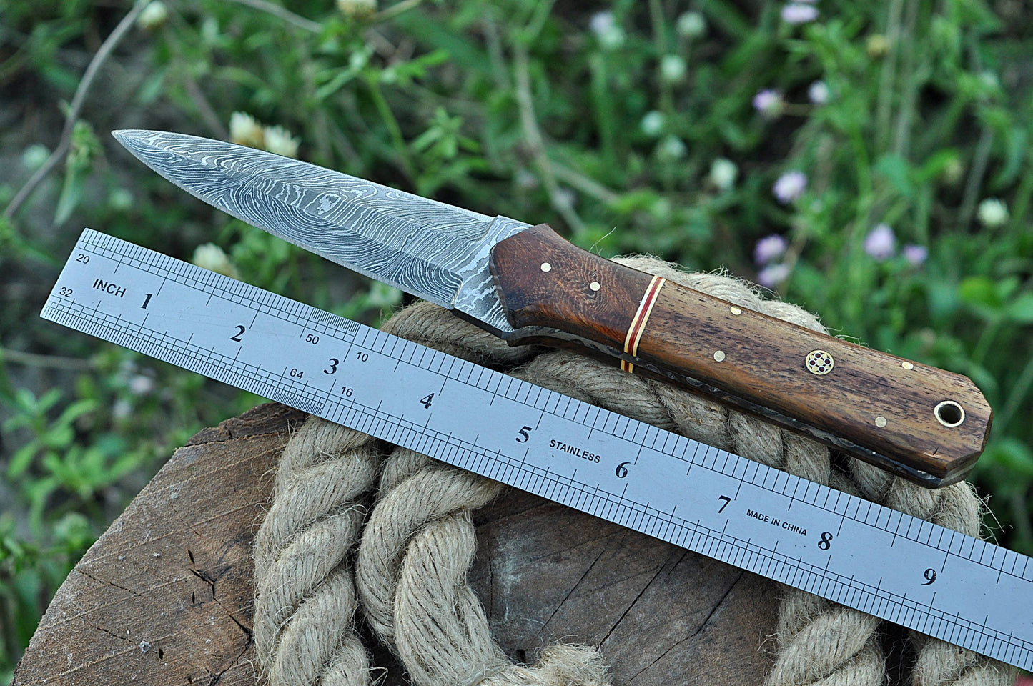 Custom Handmade Damascus Knife Dagger Double Edged Fixed Blade Full Tang with Wood Handle