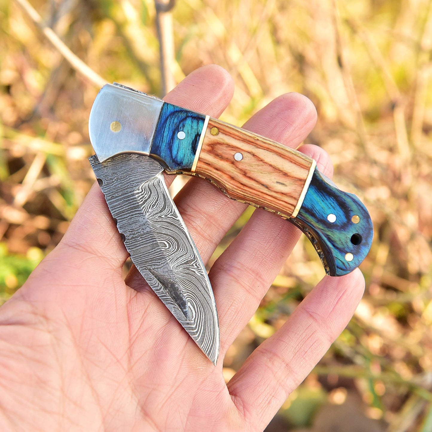 Outdoor Adventure Handmade EDC Damascus Steel Folding Pocket Knife