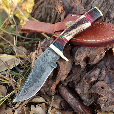 Custom Handmade Damascus Steel Blade Camping Skinner Knife Stage Handle