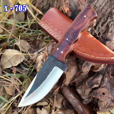Handmade Carbon 1095 Steel Fixed Blade Skinner Adventure Knife Wood Handle