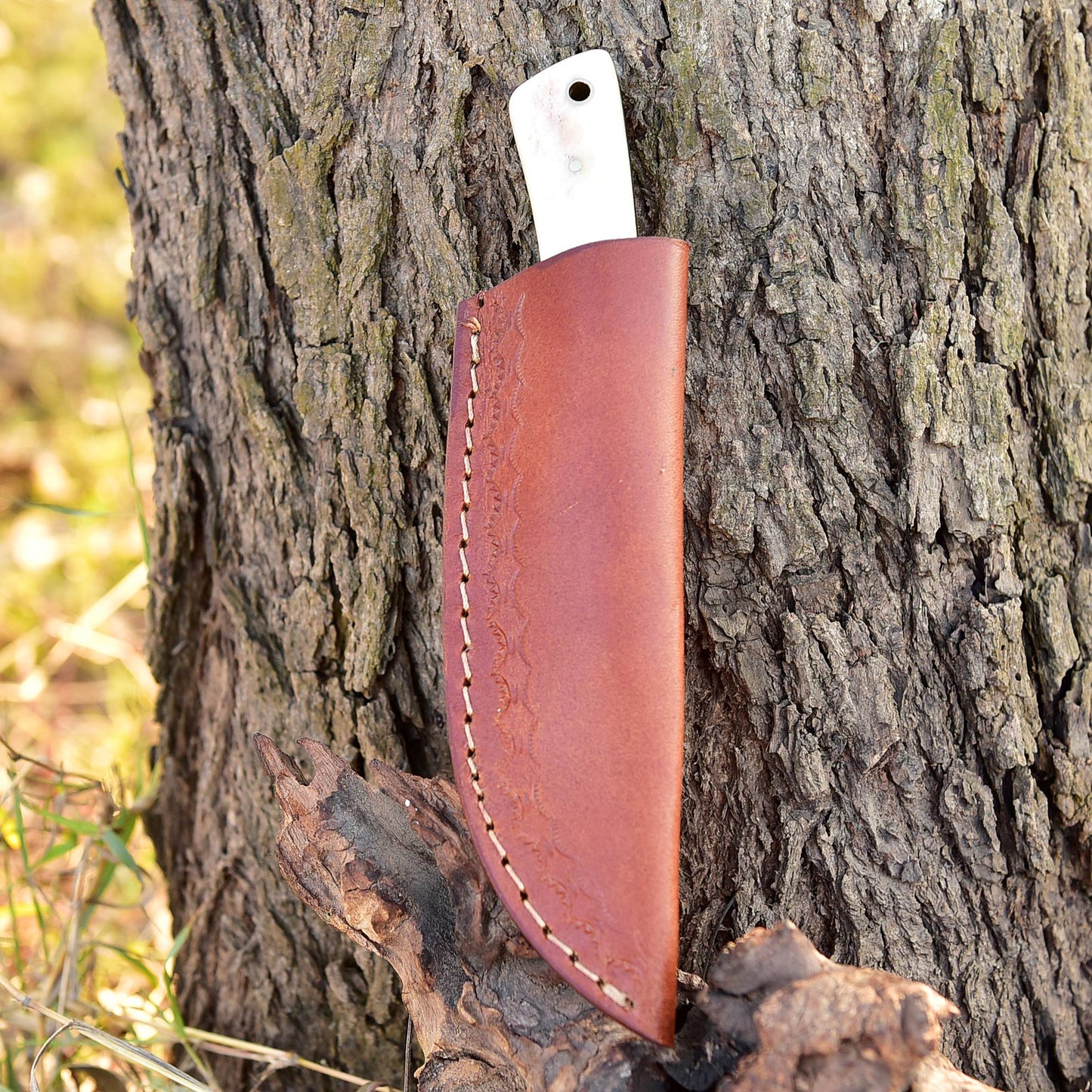 Handmade High-End Carbon 1095 Steel Fixed Blade Skinner Camel Bone Handle