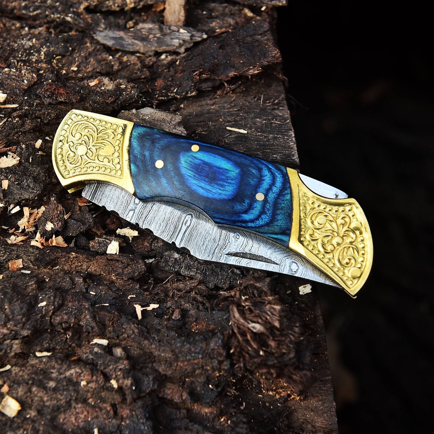 Custom Damascus Steel Folding Outdoor Pocket Knife EDC With Sheath