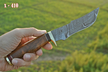 Handmade Damascus Steel Hunting Skinner Bushcraft Knife Wood Handle