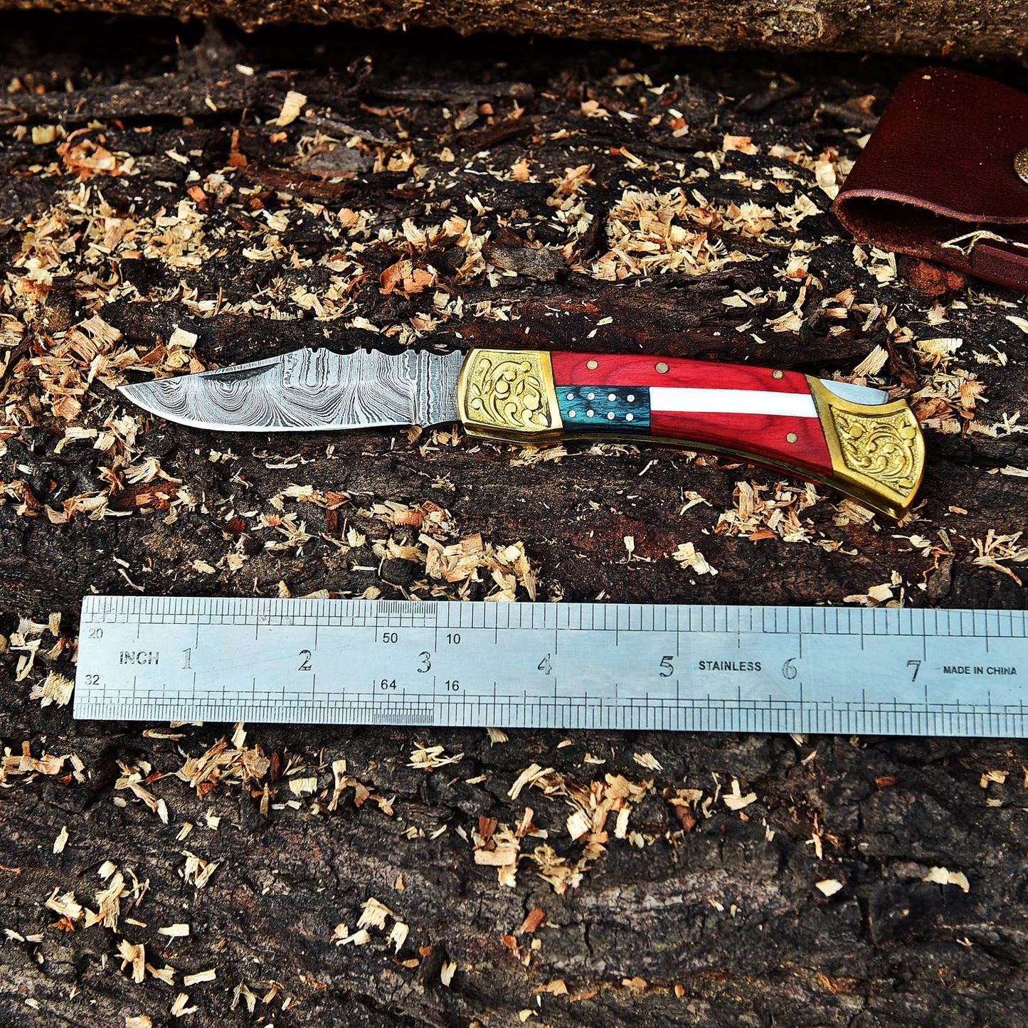 Handmade Damascus Lock Black Folding Blade Pocket knife-Flag Handle-