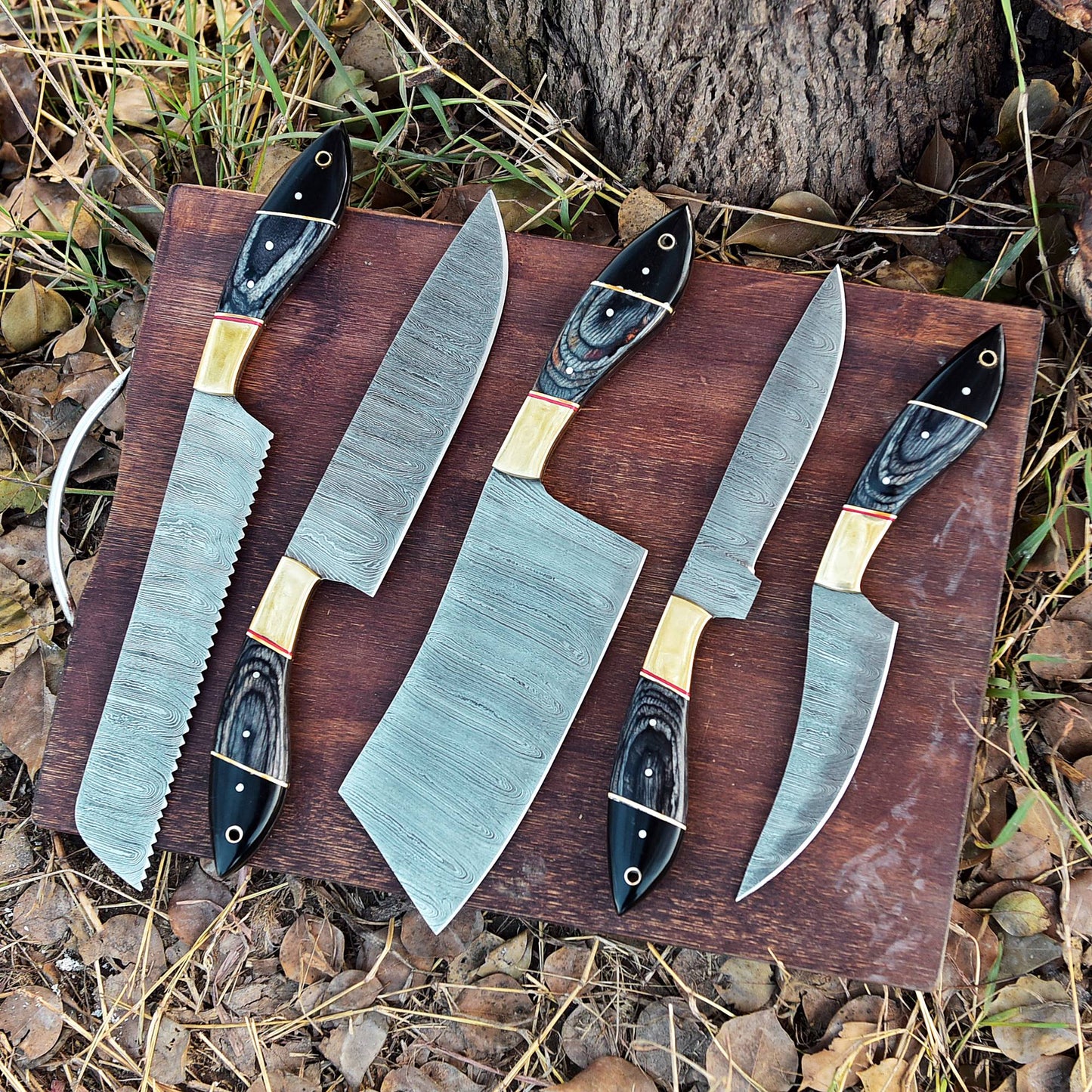 The Orchid - Handmade Damascus Chef Knife Set - 5 Pieces Forged Kitchen Knives Set x-690
