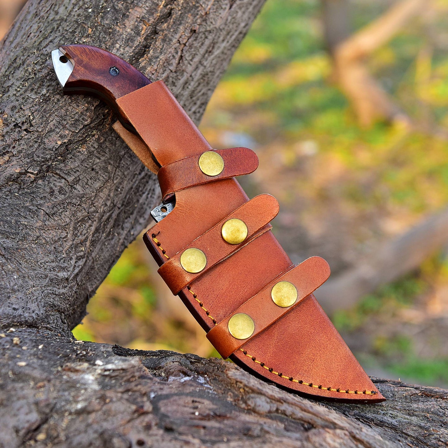 10" Handmade Damascus steel Hunting knife ideal tracker full tang with leather sheath