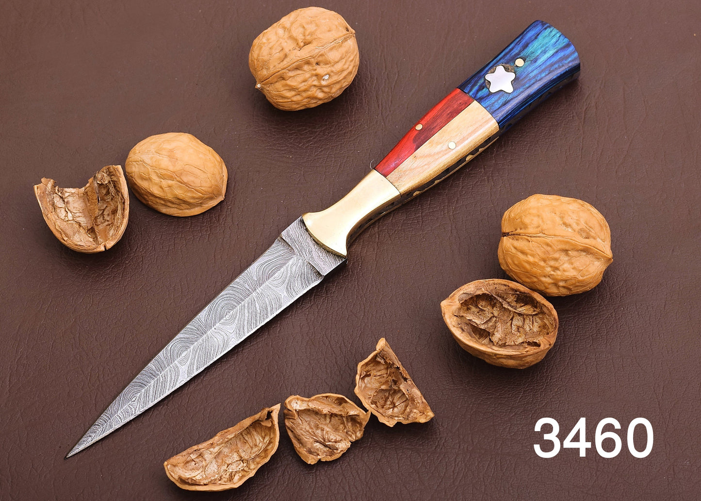 Handmade Damascus Steel Double - Edged Blade Dagger Boot Knife Ideal Throwing with Texas Flag Handle