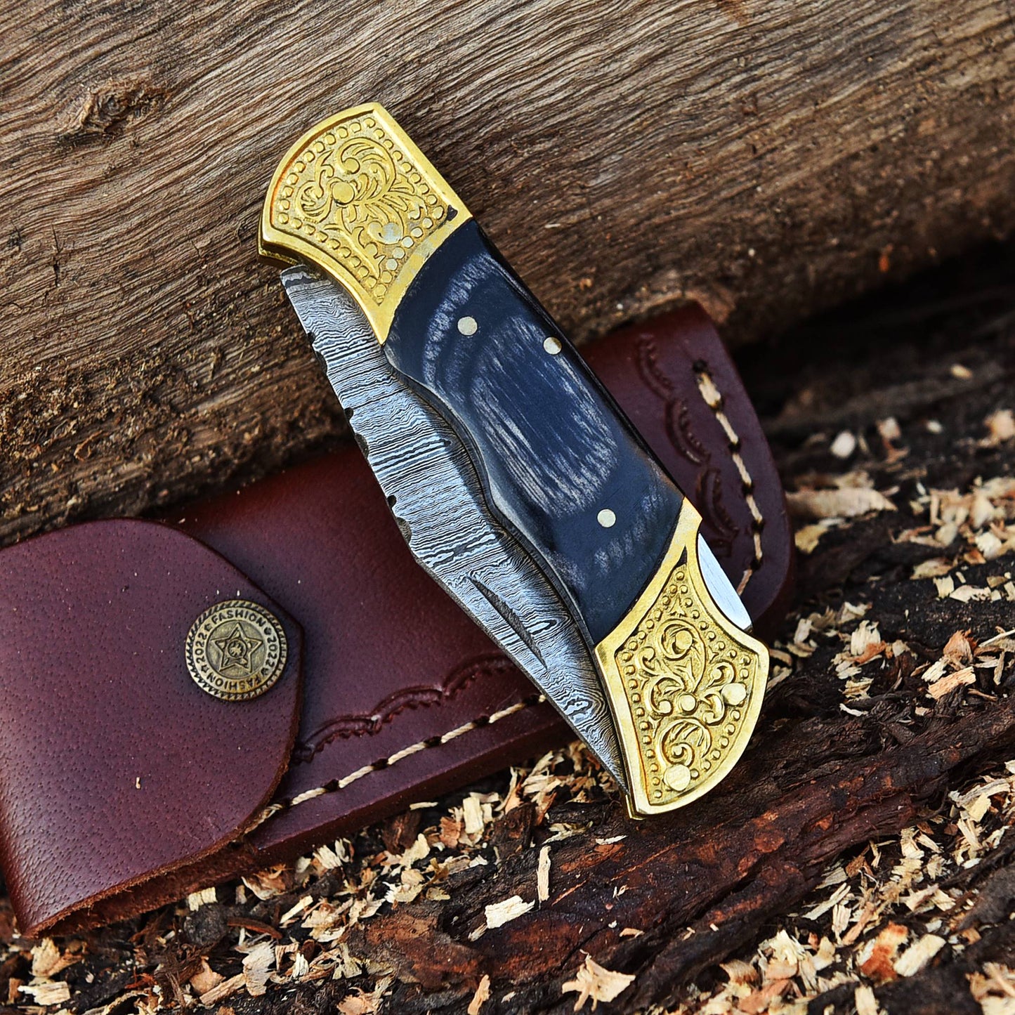 Handmade Damascus Steel Pocket Knife Folding Blade-Multi-tool Black PakkaWood Handle