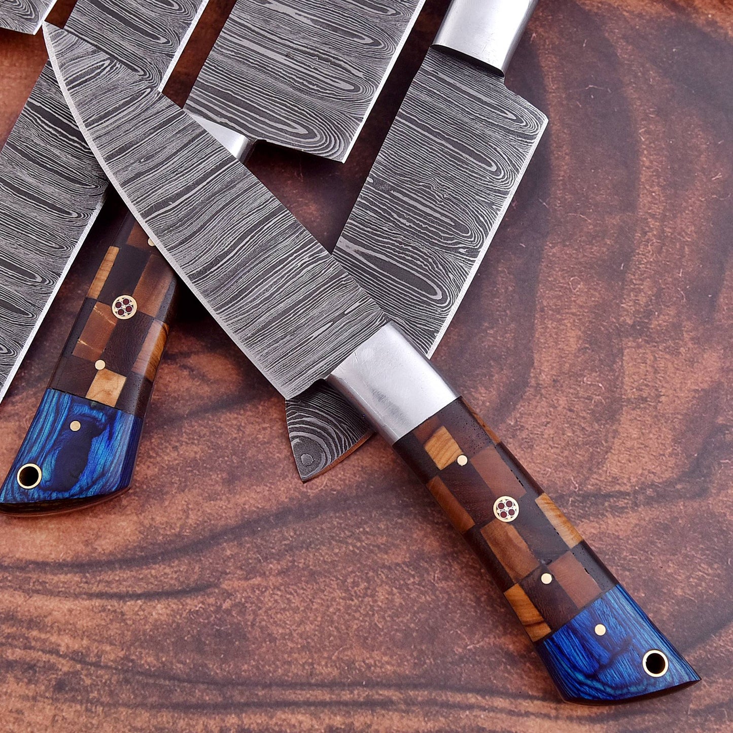 Hand Forged Damascus Steel Chef Knife Kitchen Knife Set Wood Handle