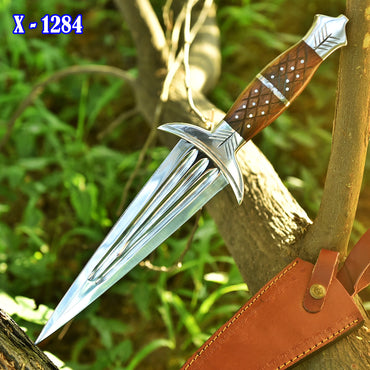 Handcrafted Fixed Double Edge Carbon Steel Blade Dagger Knife Wood Handle