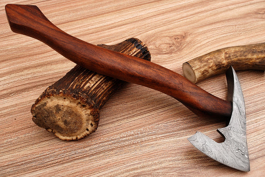 Custom Forged Damascus Steel Hunting Camping Viking Axe With Sheath
