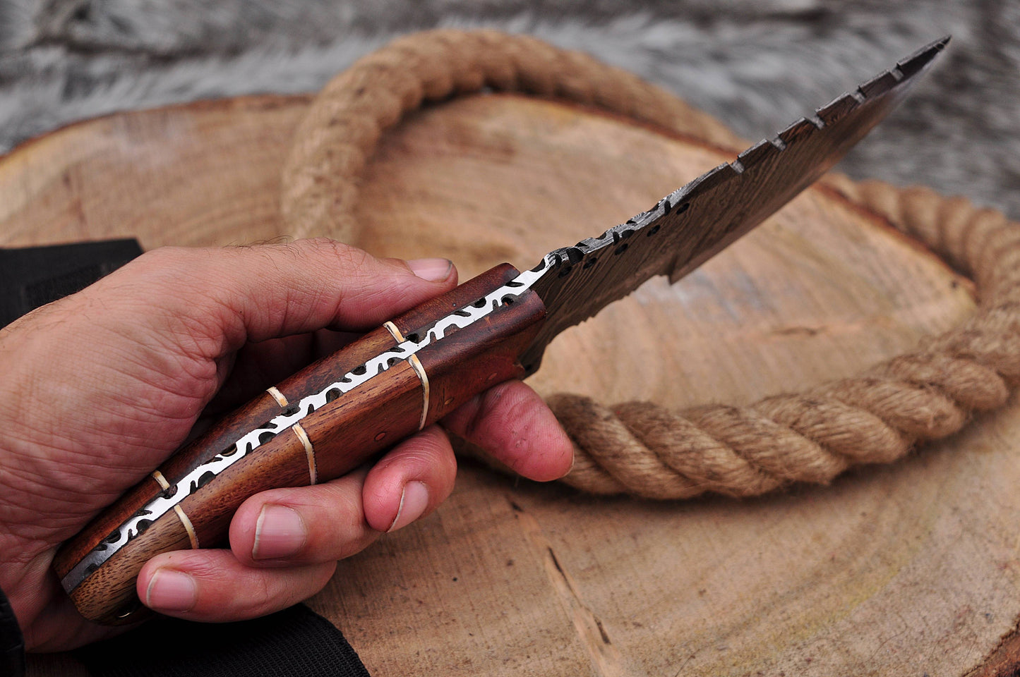 10”Custom Hand Made Forged Damascus Steel Tracker Hunting Camping Knife With Wood handle