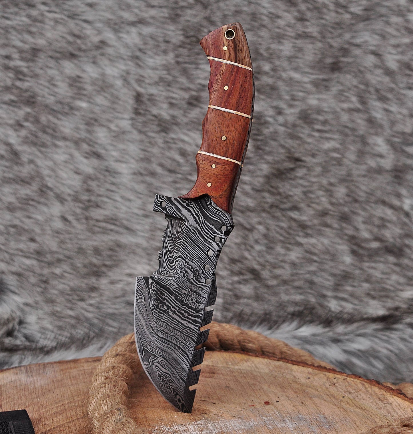 10”Custom Hand Made Forged Damascus Steel Tracker Hunting Camping Knife With Wood handle