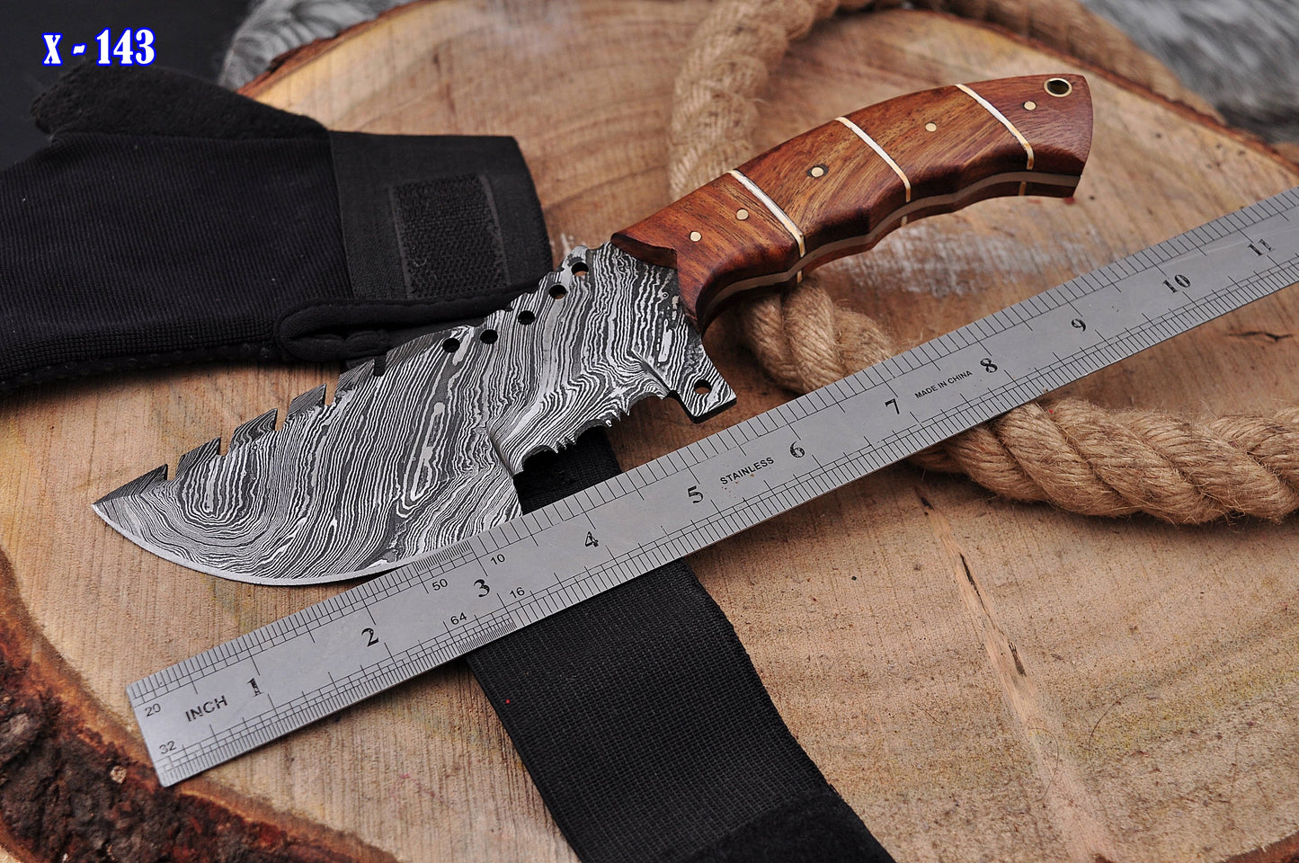 10”Custom Hand Made Forged Damascus Steel Tracker Hunting Camping Knife With Wood handle