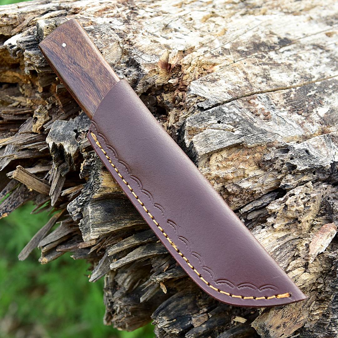 Handmade Carbon Steel Tanto knife Full tang - Wood Handle with Leather Sheath