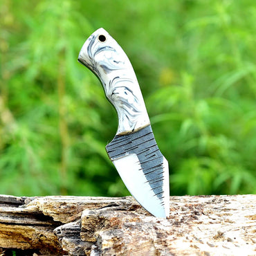 Handmade Carbon Steel Mini Skinner Knife Full Tang - Resin Handle with Leather Sheath