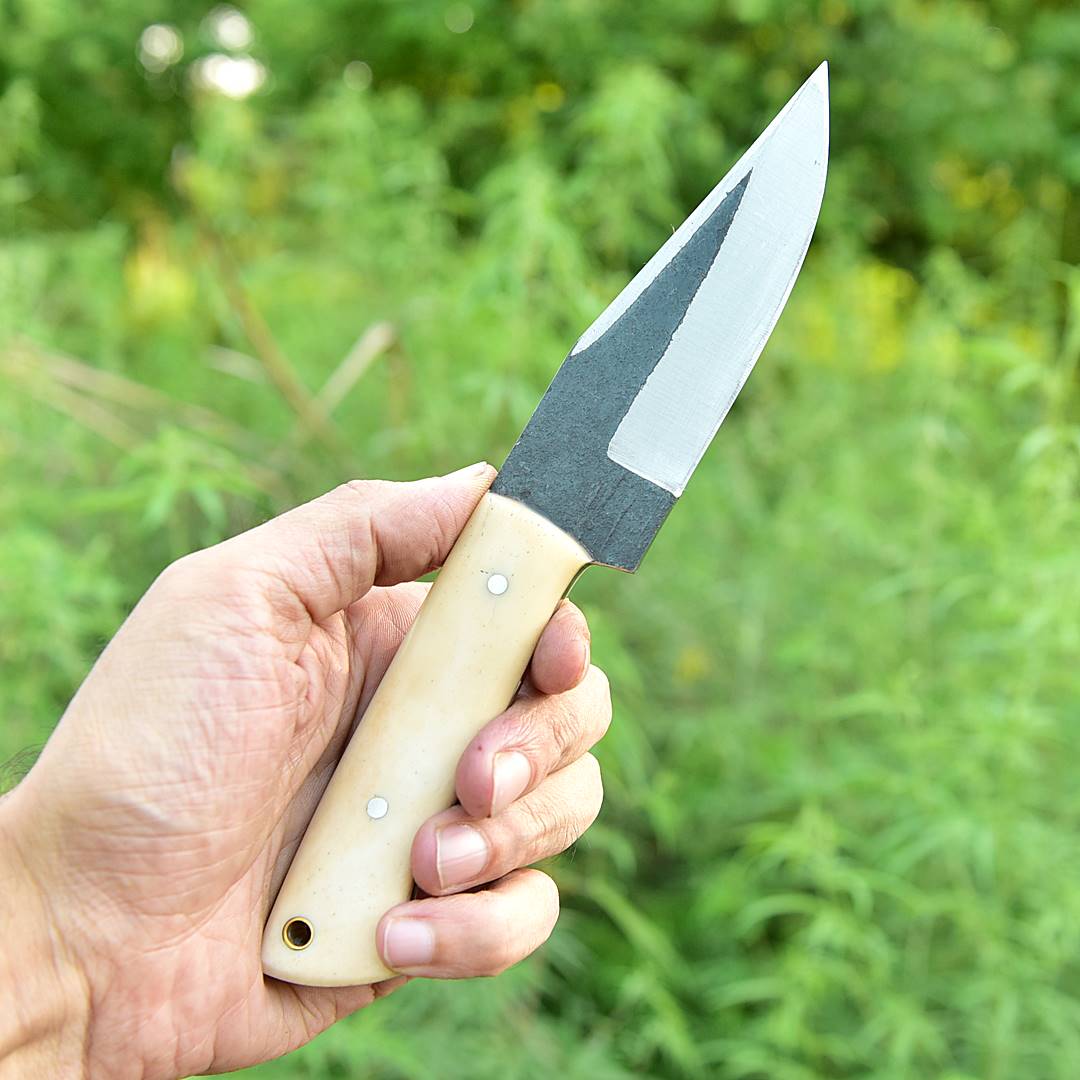 Handmade Carbon Steel Skinner Knife - Camel Bone Handle - 9" Full Tang Knife