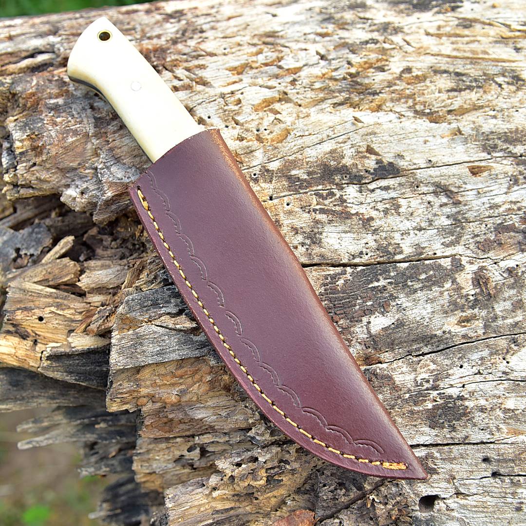 Handmade Carbon Steel Skinner Knife - Camel Bone Handle - 9" Full Tang Knife