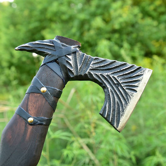 Handmade High Carbon Steel Tomahawk Axe Integral Viking Collectible Handle Leather Wrap