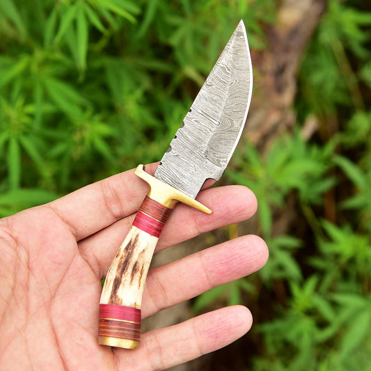 Handmade Damascus Steel Fixed Blade Miniature Skinner Outdoor Knife