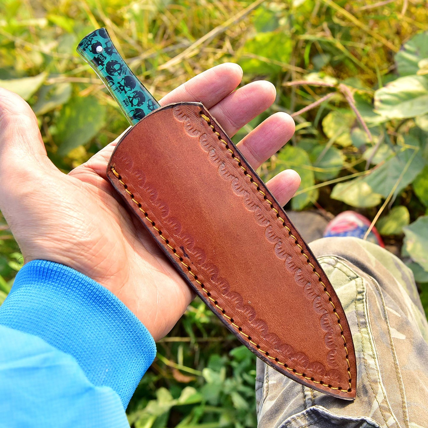 Handmade Damascus Knife Full Tang with Leather Sheath