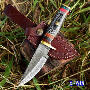 Handmade Damascus Steel Fixed Blade Outdoor Skinner Knife With Sheath