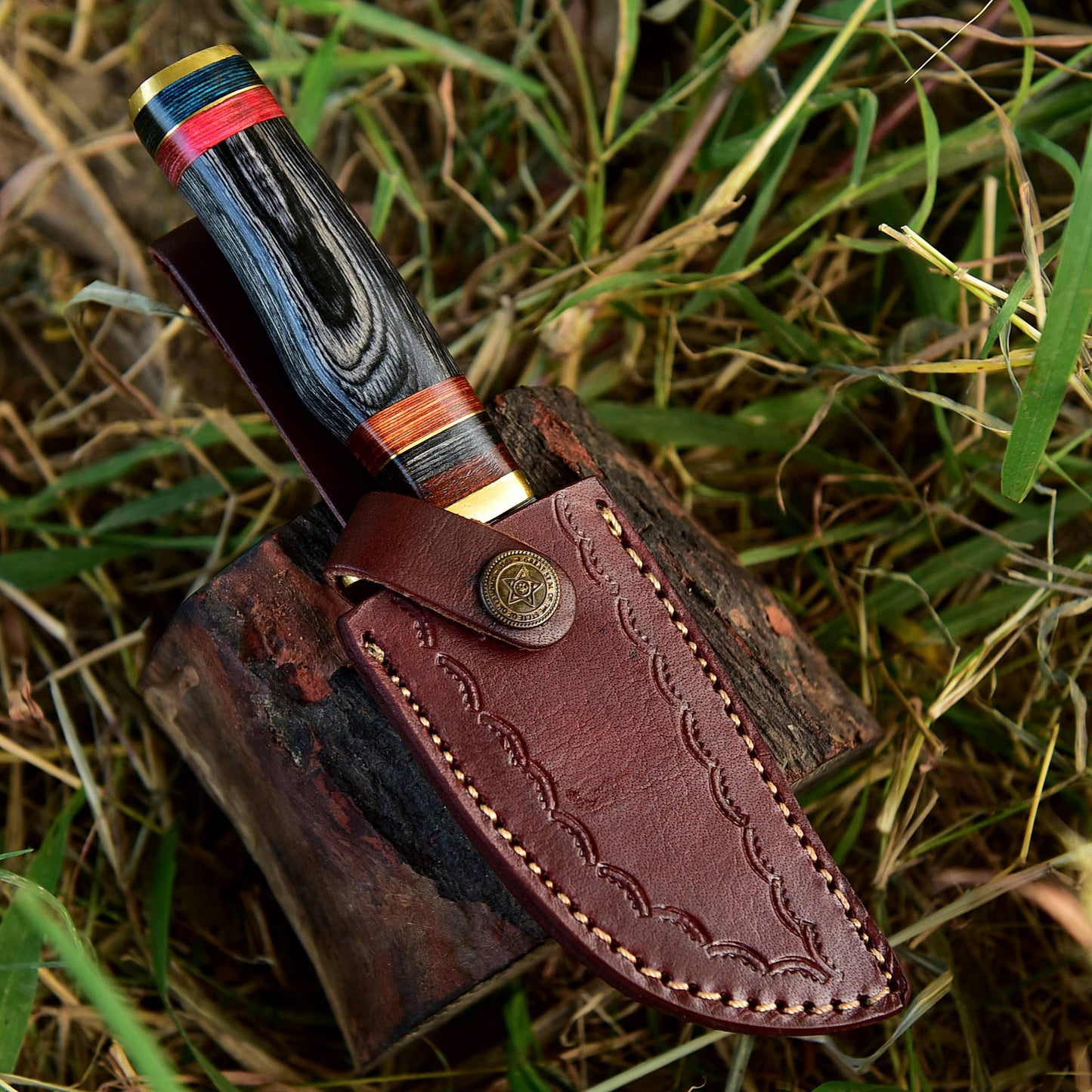 Handmade Damascus Steel Fixed Blade Outdoor Skinner Knife With Sheath