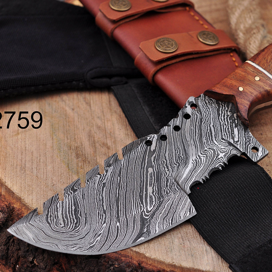 10”Custom Hand Made Forged Damascus Steel Tracker Hunting Camping Knife With Wood handle