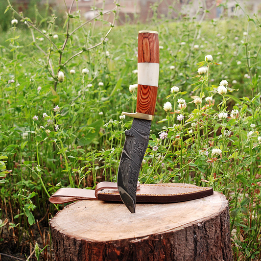 Handmade Damascus Fixed Blade Knife Wood & Bone Handle Brass Guard X-192