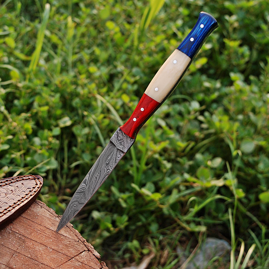 Handmade Damascus Steel Combat Knife Ideal Boot Knife Camel Bone & Wood Handle