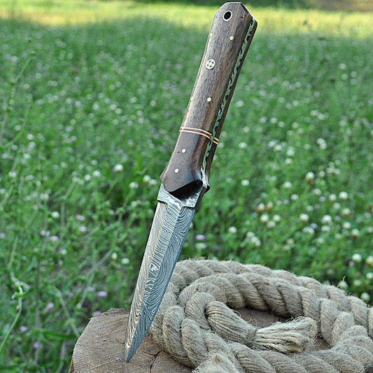 Custom Handmade Damascus Knife Dagger Double Edged Fixed Blade Full Tang with Wood Handle