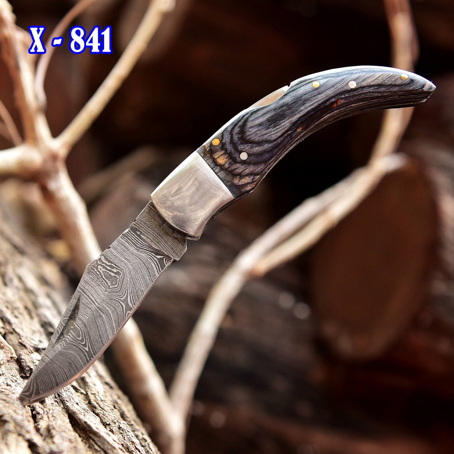 Damascus Folding Blade Knife - 7" Handmade Gift Knife - Outdoor Pocket Knife