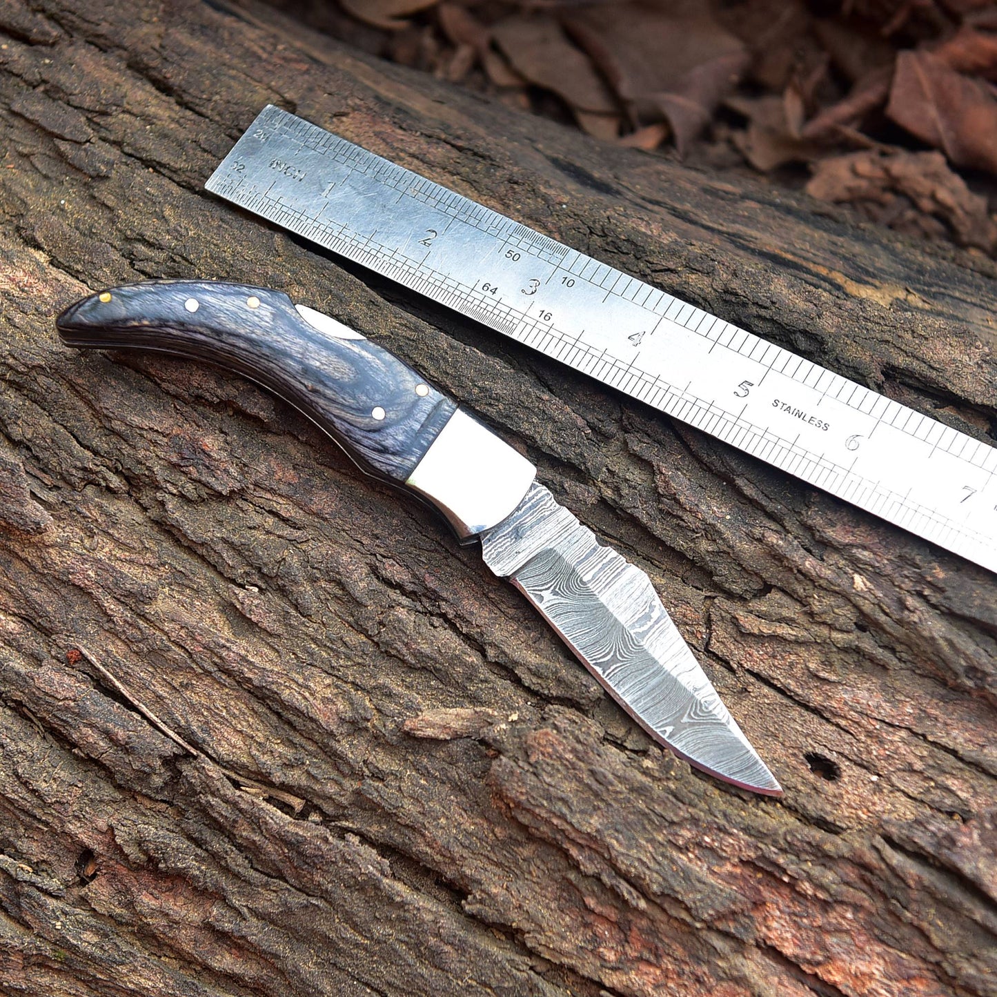Damascus Folding Blade Knife - 7" Handmade Gift Knife - Outdoor Pocket Knife
