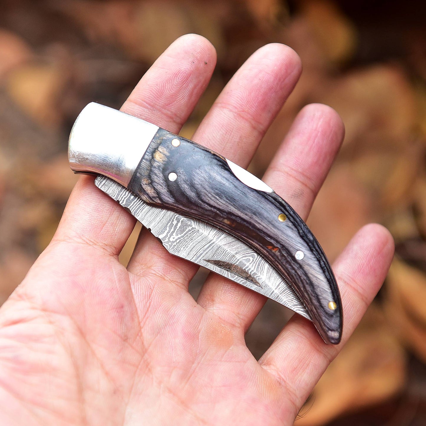 Damascus Folding Blade Knife - 7" Handmade Gift Knife - Outdoor Pocket Knife