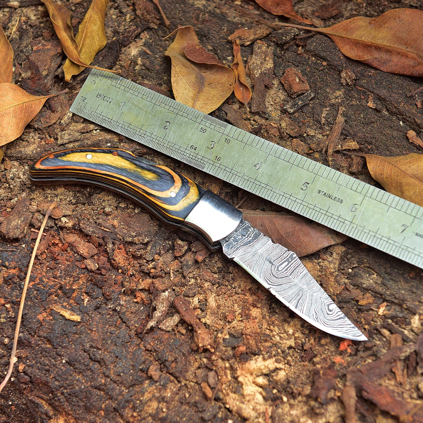 Damascus Folding Blade Knife - 7" Handmade Gift Knife - Camping Pocket Knife