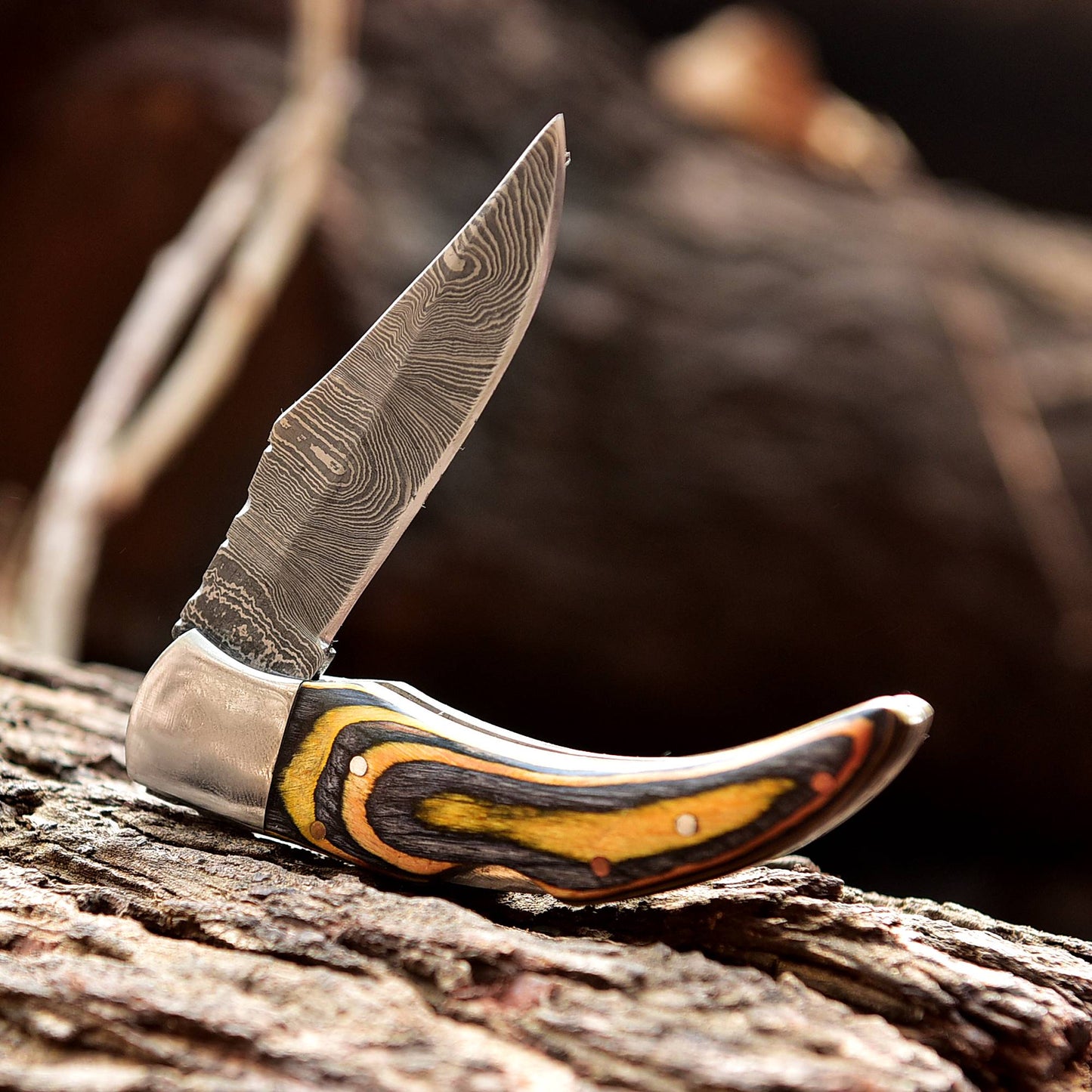 Damascus Folding Blade Knife - 7" Handmade Gift Knife - Camping Pocket Knife