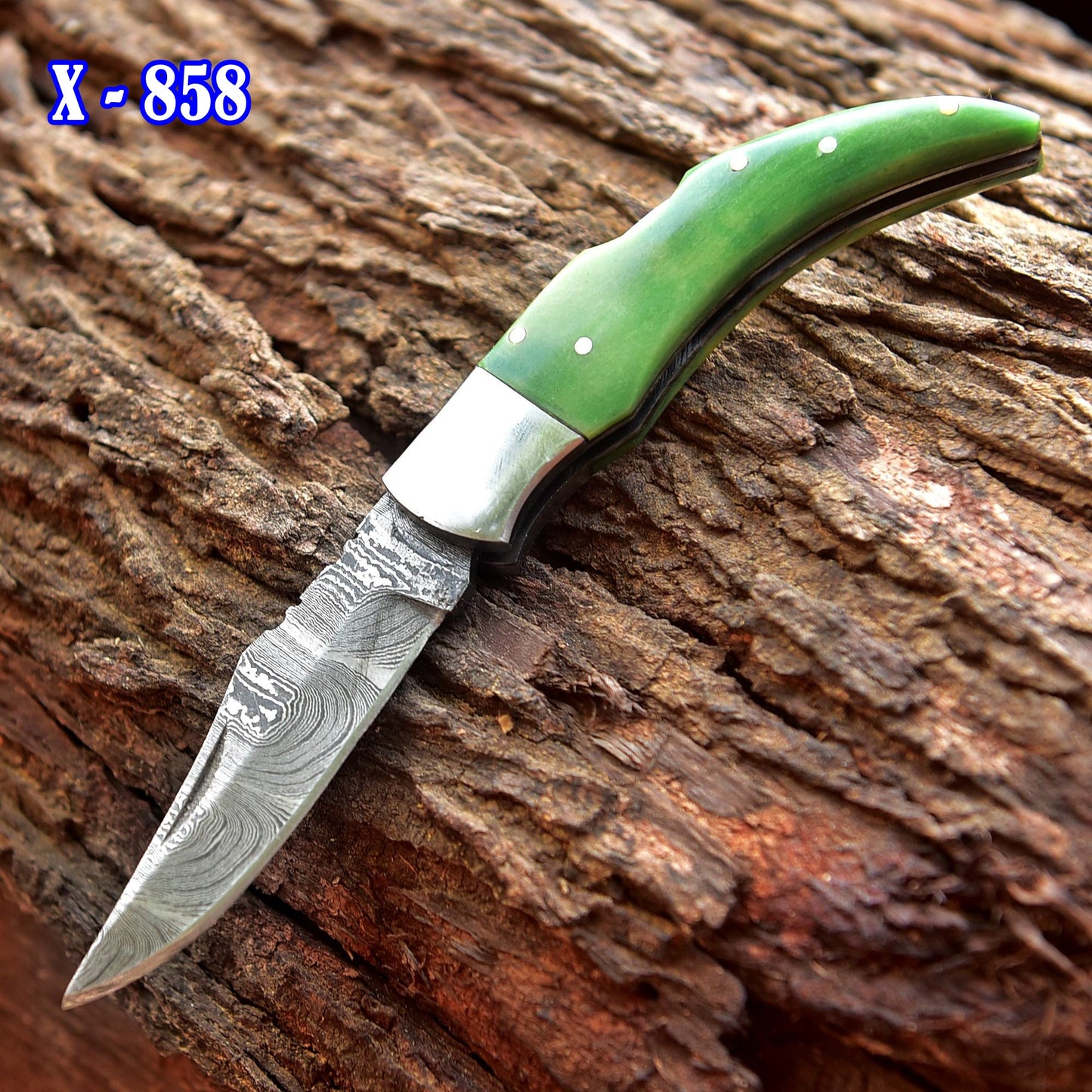 7" Handmade Damascus Steel Pocket Knife - Folding Blade Knife - Bone Handle